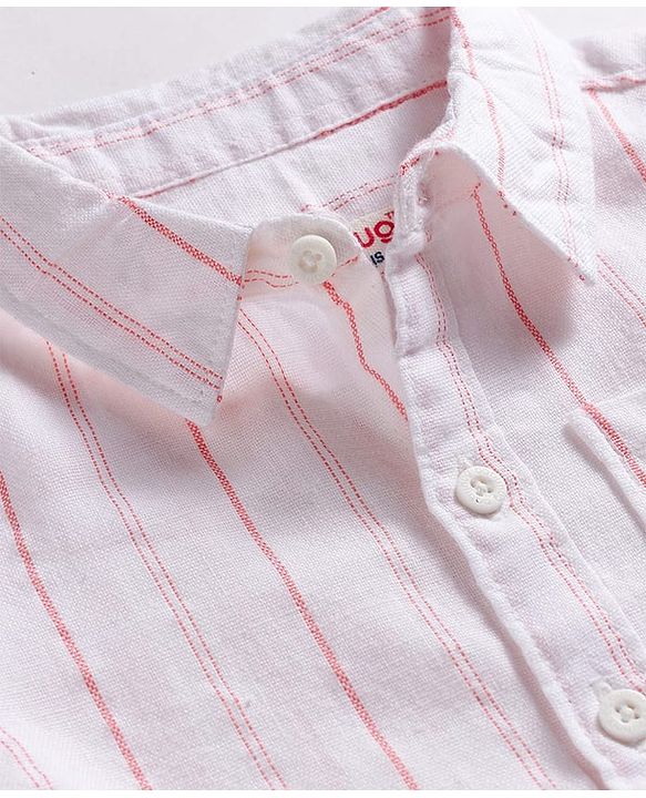 Babyhug Cotton Woven Half Sleeves Striped Shirt & Shorts Set - White & Maroon