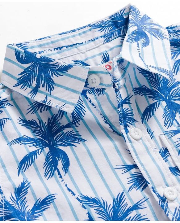 Babyhug Cotton Knit Half Sleeves Coconut Tree Printed Shirt & Shorts Set - Beige