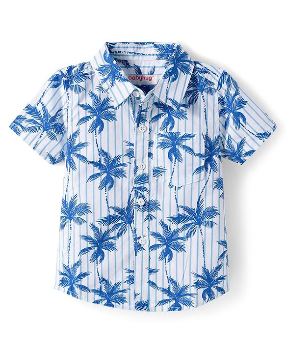 Babyhug Cotton Knit Half Sleeves Coconut Tree Printed Shirt & Shorts Set - Beige