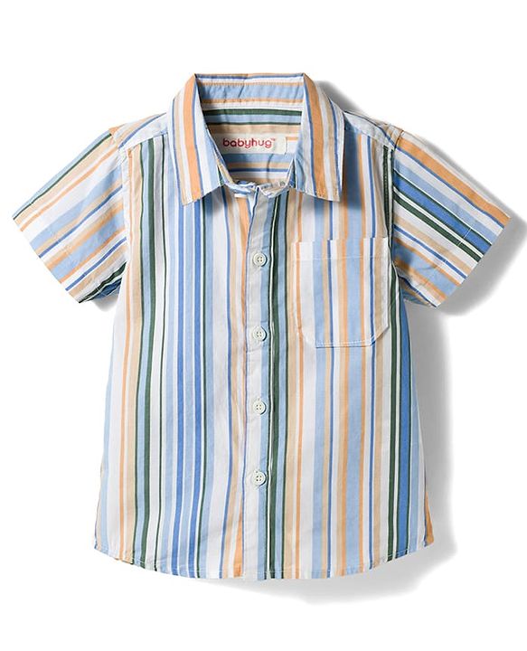 Babyhug Cotton Woven Half Sleeves Striped Shirt & Shorts Set- Multicolour