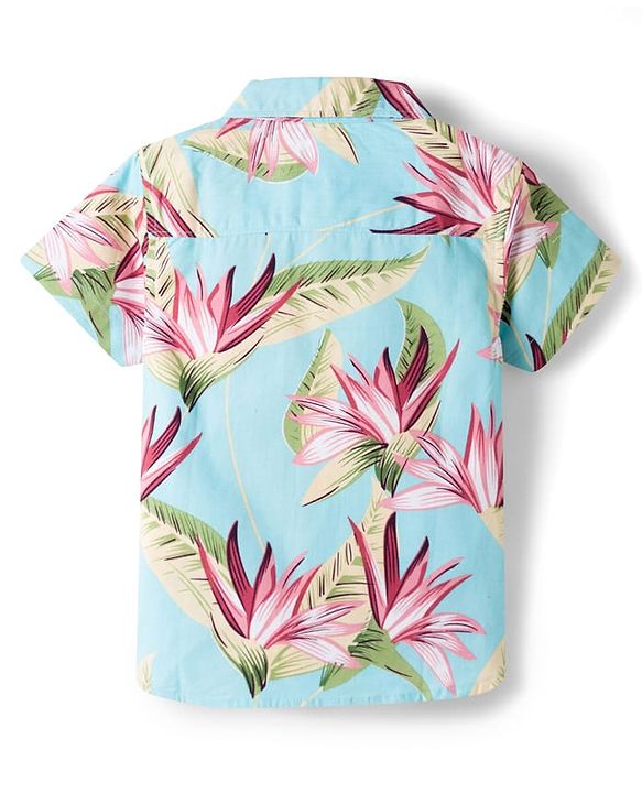 Babyhug Cotton Woven Half Sleeves Shirt & Shorts Set With Floral Print - Multicolor