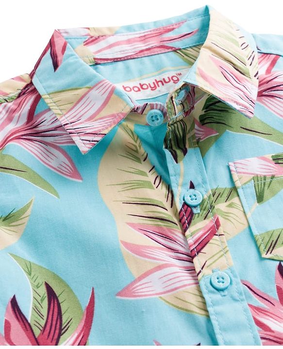 Babyhug Cotton Woven Half Sleeves Shirt & Shorts Set With Floral Print - Multicolor