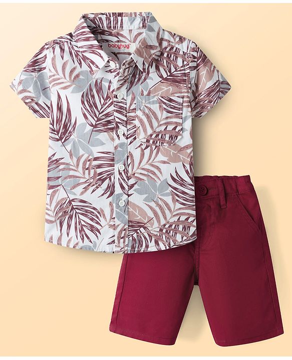 Babyhug Cotton Woven Half Sleeves Shirt & Shorts Set With Floral Print - Multicolor