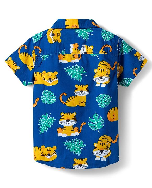 Babyhug Cotton Knit Half Sleeves Animal Printed Shirt & Shorts Set - Navy Blue & Beige