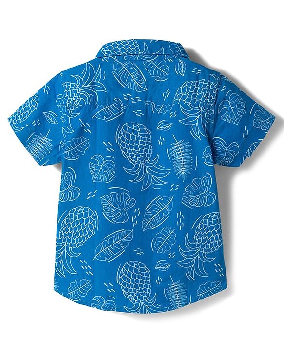 Babyhug Cotton Woven Half Sleeves Leaf Printed Shirt & Shorts Set - Beige & Blue