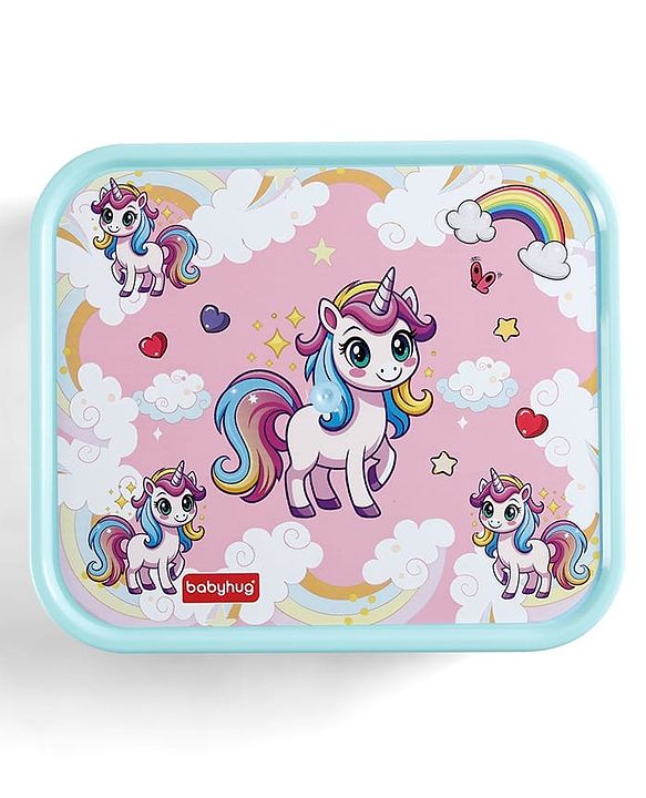 Babyhug 3 Compartment Insulated Lunch Box- Space Theme Navy Blue| 450 ml + 200 ml + 200 ml| BPA Free| Food Grade| Individual Air Tight Lids| School Lunch & Snack Box| Perfect for Travel - Blue