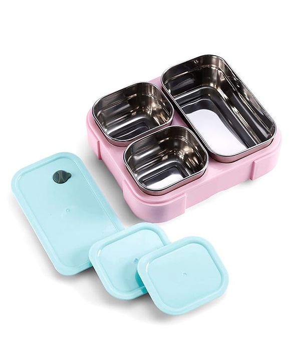 Babyhug 3 Compartment Insulated Lunch Box- Space Theme Navy Blue| 450 ml + 200 ml + 200 ml| BPA Free| Food Grade| Individual Air Tight Lids| School Lunch & Snack Box| Perfect for Travel - Blue