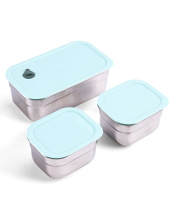 Babyhug 3 Compartment Insulated Lunch Box- Space Theme Navy Blue| 450 ml + 200 ml + 200 ml| BPA Free| Food Grade| Individual Air Tight Lids| School Lunch & Snack Box| Perfect for Travel - Blue