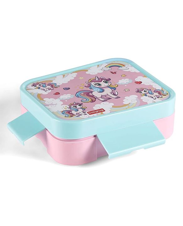 Babyhug 3 Compartment Insulated Lunch Box- Space Theme Navy Blue| 450 ml + 200 ml + 200 ml| BPA Free| Food Grade| Individual Air Tight Lids| School Lunch & Snack Box| Perfect for Travel - Blue