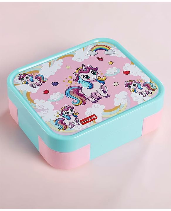Babyhug 3 Compartment Insulated Lunch Box- Space Theme Navy Blue| 450 ml + 200 ml + 200 ml| BPA Free| Food Grade| Individual Air Tight Lids| School Lunch & Snack Box| Perfect for Travel - Blue