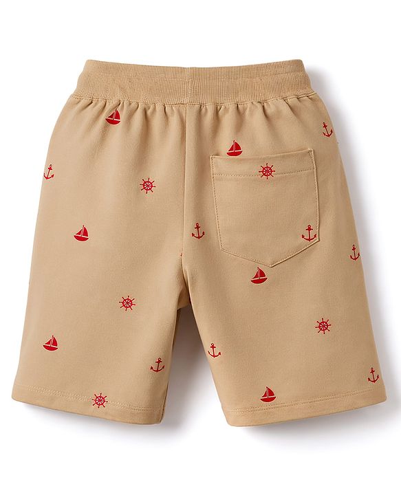 Pine Kids Looper Above Knee Length Shorts with Anchor Print - Tan