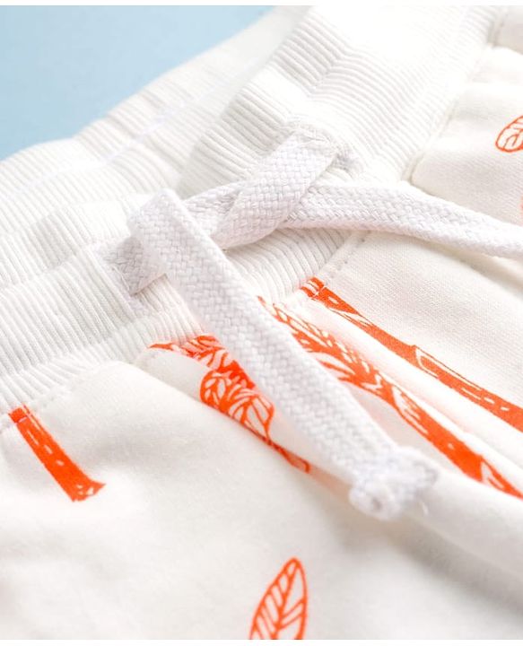 Pine Kids Looper Knit Above Knee Length Shorts with Coconut Tree Print - Off White