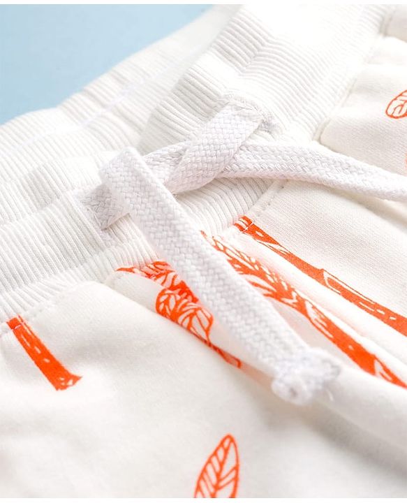 Pine Kids Looper Knit Above Knee Length Shorts with Coconut Tree Print - Off White