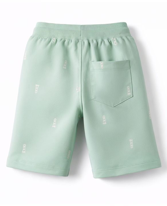 Pine Kids Looper Above Knee Length Shorts with Light House Print - Sea Green