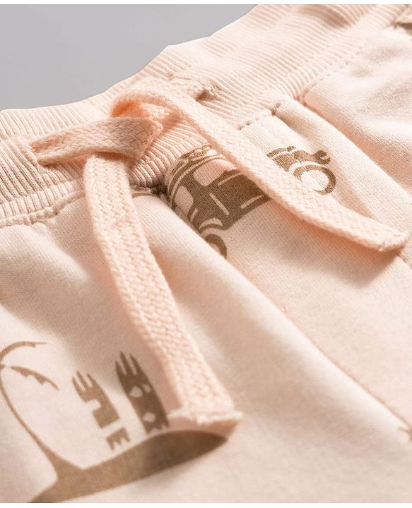 Pine Kids Looper Knit Above Knee Length Short with Beach Theme Print - Off White