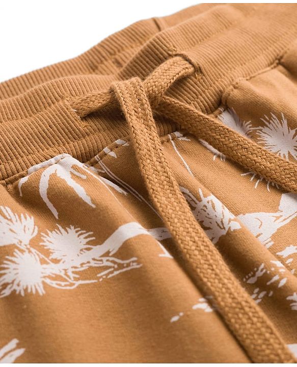 Pine Kids Looper Knit Above Knee Length Shorts with Beach Theme Print - Brown