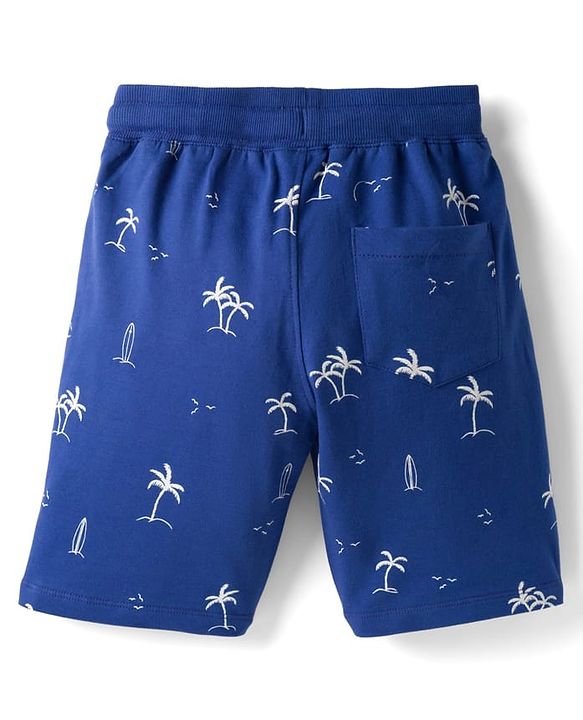 Pine Kids Looper Knit Above Knee Length Shorts with Beach Theme Print - Navy Blue