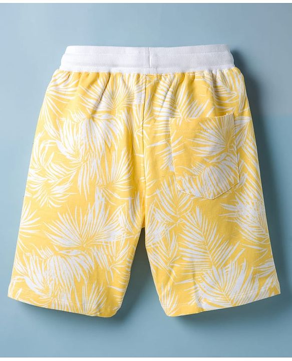 Pine Kids Looper Knit Above Knee Length Shorts with Leaf Print - Light Yellow