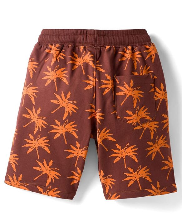 Pine Kids Looper Knit Above Knee Length Tree Printed Shorts - Dark Brown