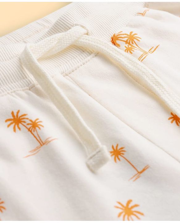 Pine Kids Looper Knit Above Knee Length Shorts with Coconut Tree Print - Lemon