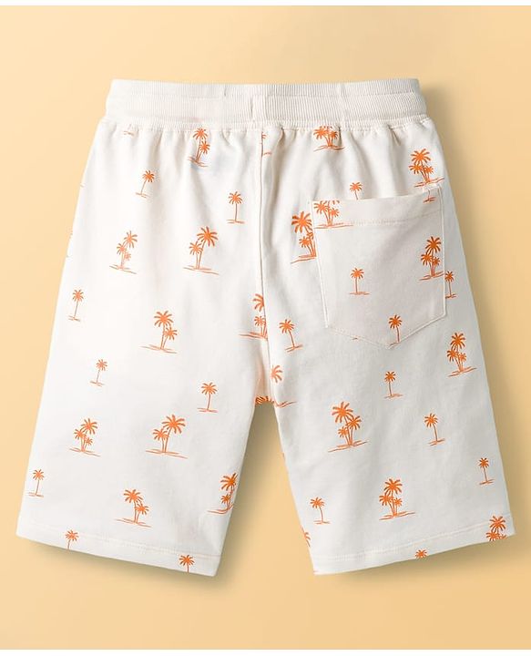 Pine Kids Looper Knit Above Knee Length Shorts with Coconut Tree Print - Lemon