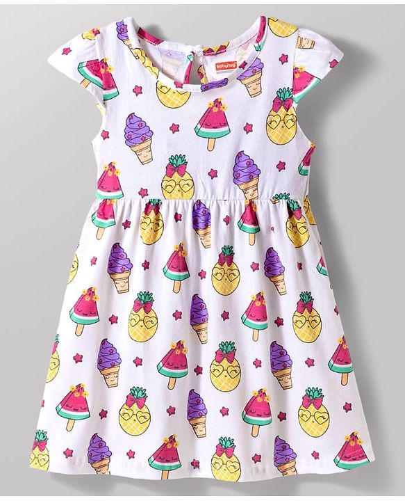 Babyhug 100% Cotton Knit Cap Sleeves Ice Cream & Hearts Printed Frocks Pack Of 2 - Multicolour
