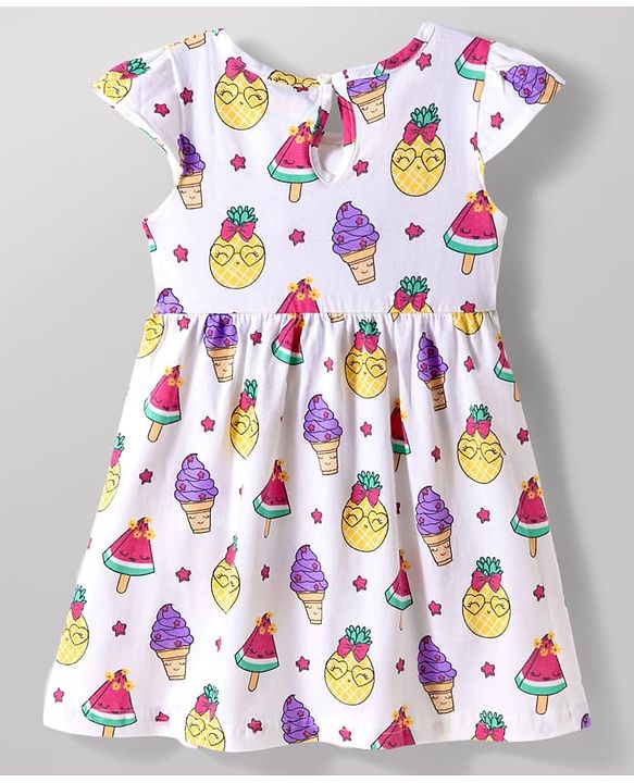 Babyhug 100% Cotton Knit Cap Sleeves Ice Cream & Hearts Printed Frocks Pack Of 2 - Multicolour