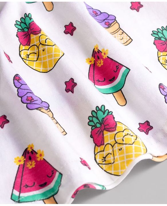 Babyhug 100% Cotton Knit Cap Sleeves Ice Cream & Hearts Printed Frocks Pack Of 2 - Multicolour