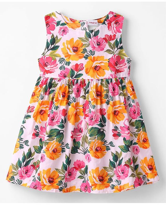 Babyhug Poplin Woven Frock & Half Sleeves Shrug with Floral Print - Multicolor