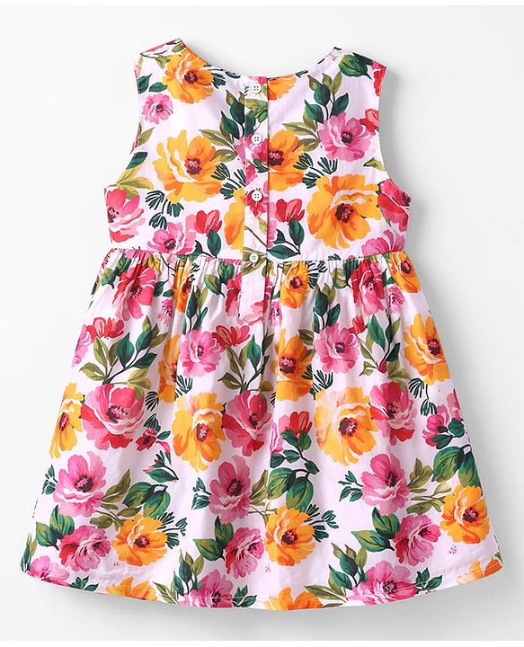 Babyhug Poplin Woven Frock & Half Sleeves Shrug with Floral Print - Multicolor