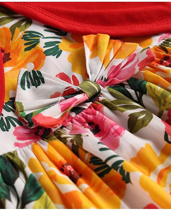 Babyhug Poplin Woven Frock & Half Sleeves Shrug with Floral Print - Multicolor