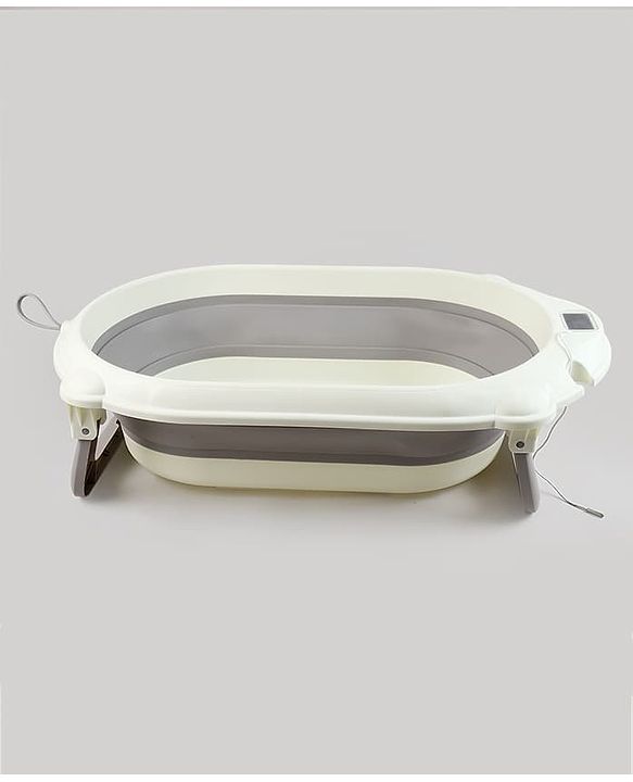Babyhug Foldable Baby Bath Tub with Thermometer| Spacious Design| Anti-Slip Base| Drainage Plug| Temperature Gauge| Lightweight & Easy to Store| 0 to 24 Months - Grey