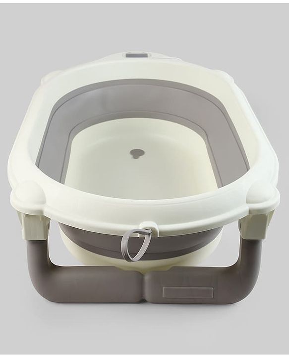 Babyhug Foldable Baby Bath Tub with Thermometer| Spacious Design| Anti-Slip Base| Drainage Plug| Temperature Gauge| Lightweight & Easy to Store| 0 to 24 Months - Grey