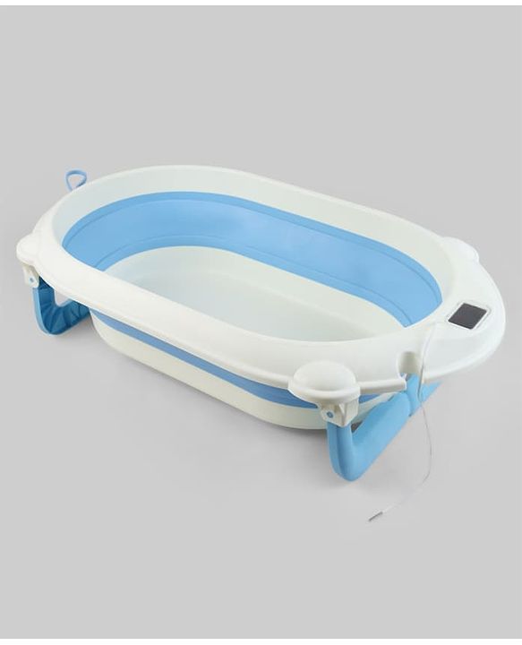 Babyhug Foldable Baby Bath Tub with Thermometer| Spacious Design| Anti-Slip Base| Drainage Plug| Temperature Gauge| Lightweight & Easy to Store| 0 to 24 Months - Grey