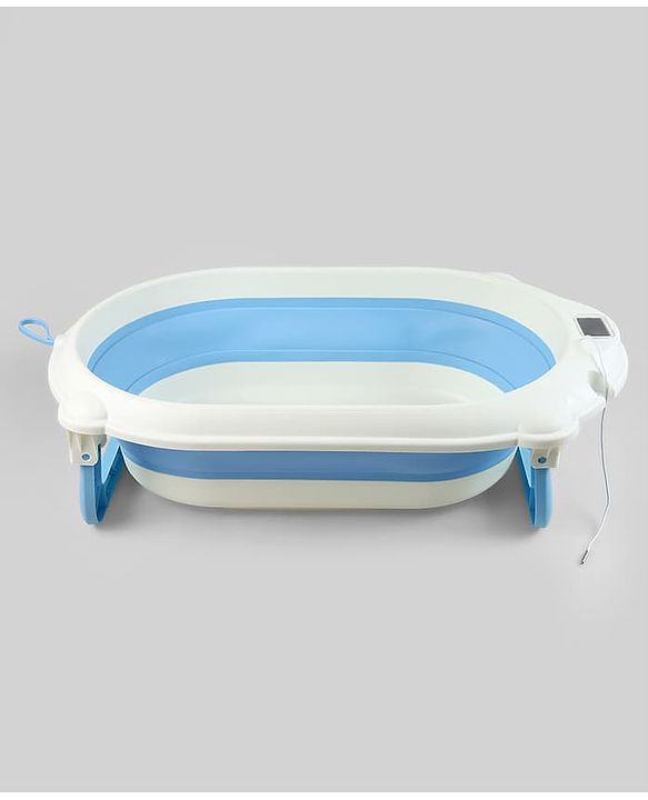 Babyhug Foldable Baby Bath Tub with Thermometer| Spacious Design| Anti-Slip Base| Drainage Plug| Temperature Gauge| Lightweight & Easy to Store| 0 to 24 Months - Grey