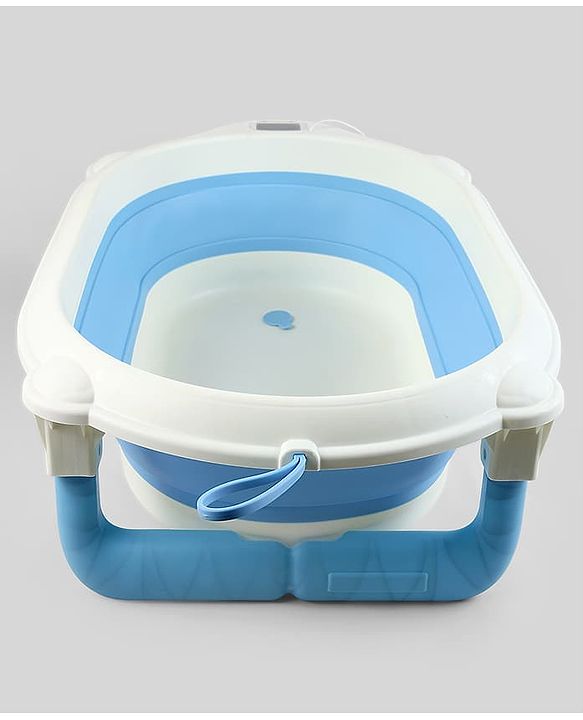 Babyhug Foldable Baby Bath Tub with Thermometer| Spacious Design| Anti-Slip Base| Drainage Plug| Temperature Gauge| Lightweight & Easy to Store| 0 to 24 Months - Grey
