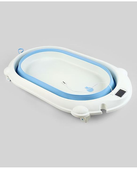 Babyhug Foldable Baby Bath Tub with Thermometer| Spacious Design| Anti-Slip Base| Drainage Plug| Temperature Gauge| Lightweight & Easy to Store| 0 to 24 Months - Grey