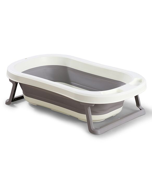 Babyhug Foldable Baby Bath Tub - Grey| Space-Saving Portable Bath Tub with Non-Slip Base| Drain Plug for Easy Cleaning| Ergonomic Design for Newborns & Toddlers| 024 Months| Durable Material