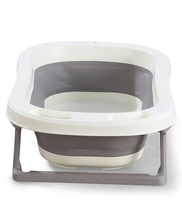 Babyhug Foldable Baby Bath Tub - Grey| Space-Saving Portable Bath Tub with Non-Slip Base| Drain Plug for Easy Cleaning| Ergonomic Design for Newborns & Toddlers| 024 Months| Durable Material