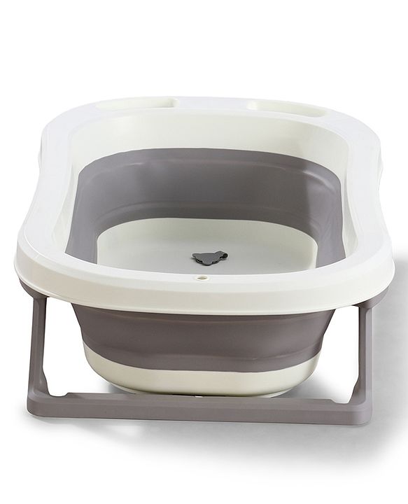 Babyhug Foldable Baby Bath Tub - Grey| Space-Saving Portable Bath Tub with Non-Slip Base| Drain Plug for Easy Cleaning| Ergonomic Design for Newborns & Toddlers| 024 Months| Durable Material