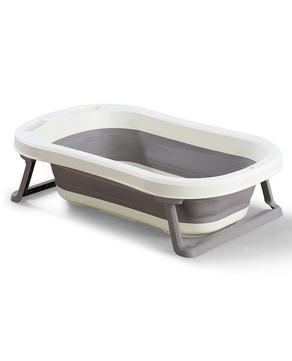 Babyhug Foldable Baby Bath Tub - Grey| Space-Saving Portable Bath Tub with Non-Slip Base| Drain Plug for Easy Cleaning| Ergonomic Design for Newborns & Toddlers| 024 Months| Durable Material