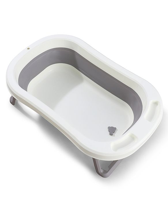 Babyhug Foldable Baby Bath Tub - Grey| Space-Saving Portable Bath Tub with Non-Slip Base| Drain Plug for Easy Cleaning| Ergonomic Design for Newborns & Toddlers| 024 Months| Durable Material