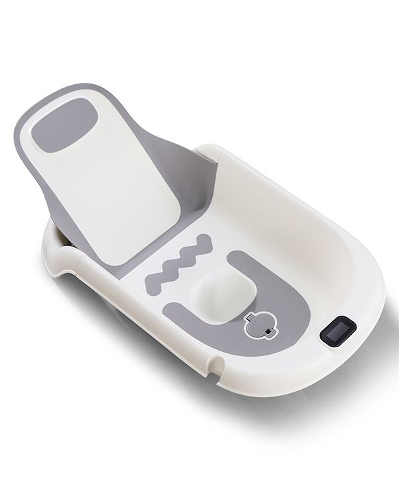 Babyhug ErgoSafe Anti-Slip Multi Utility Baby Bath Tub & Bath Rack - Grey| Adjustable Backrest Recline| Temperature Sensor| Anti-Choking Design| For 02 Years Babies| Drain Plug| Durable Material