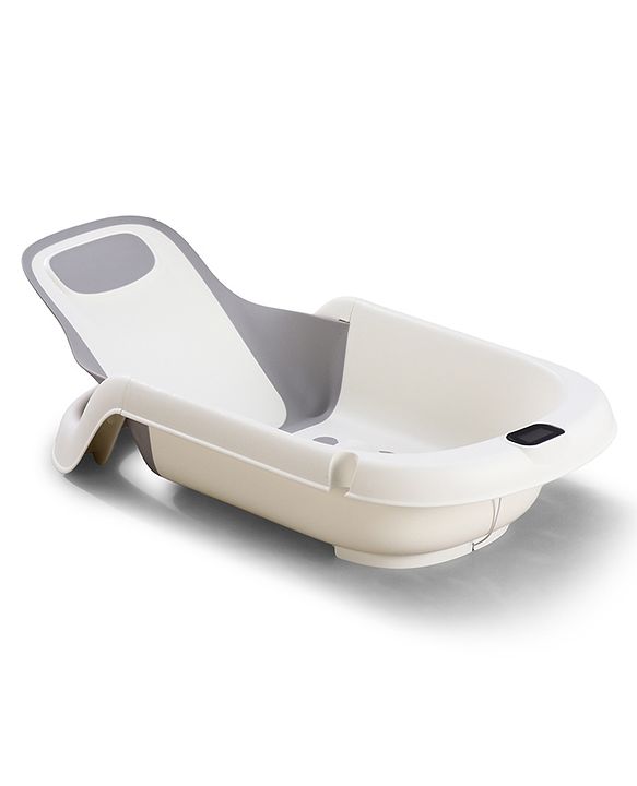Babyhug ErgoSafe Anti-Slip Multi Utility Baby Bath Tub & Bath Rack - Grey| Adjustable Backrest Recline| Temperature Sensor| Anti-Choking Design| For 02 Years Babies| Drain Plug| Durable Material