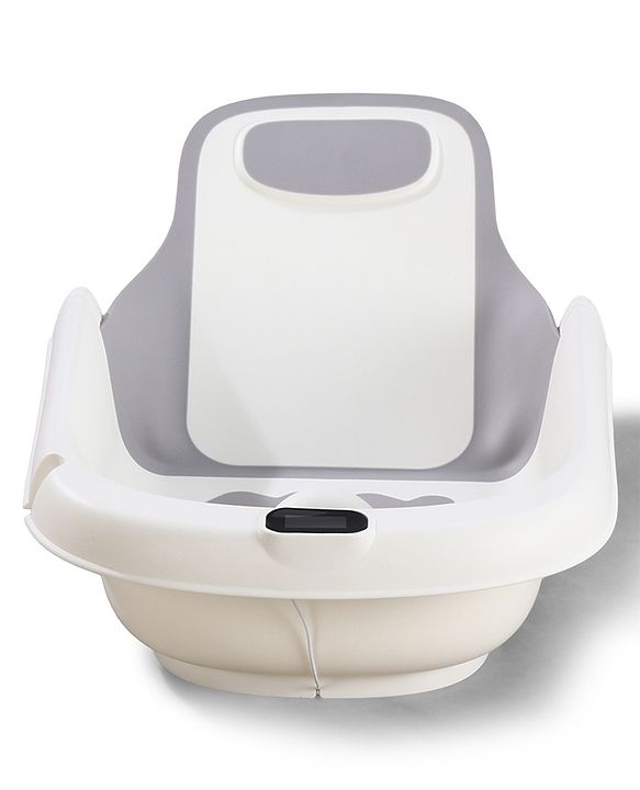 Babyhug ErgoSafe Anti-Slip Multi Utility Baby Bath Tub & Bath Rack - Grey| Adjustable Backrest Recline| Temperature Sensor| Anti-Choking Design| For 02 Years Babies| Drain Plug| Durable Material
