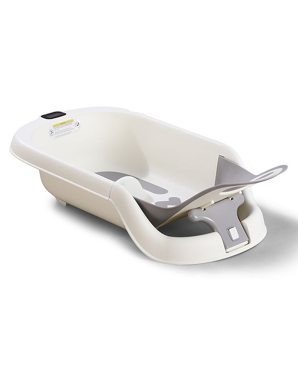 Babyhug ErgoSafe Anti-Slip Multi Utility Baby Bath Tub & Bath Rack - Grey| Adjustable Backrest Recline| Temperature Sensor| Anti-Choking Design| For 02 Years Babies| Drain Plug| Durable Material