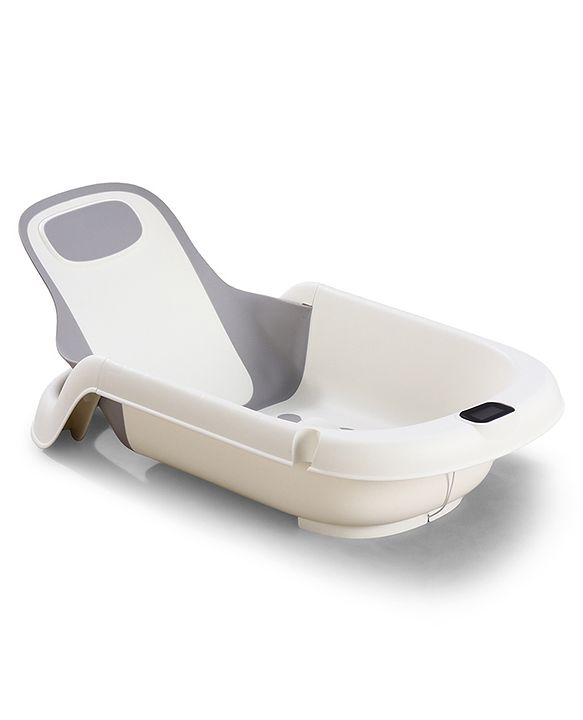 Babyhug ErgoSafe Anti-Slip Multi Utility Baby Bath Tub & Bath Rack - Grey| Adjustable Backrest Recline| Temperature Sensor| Anti-Choking Design| For 02 Years Babies| Drain Plug| Durable Material