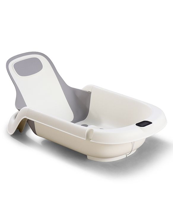 Babyhug ErgoSafe Anti-Slip Multi Utility Baby Bath Tub & Bath Rack - Grey| Adjustable Backrest Recline| Temperature Sensor| Anti-Choking Design| For 02 Years Babies| Drain Plug| Durable Material