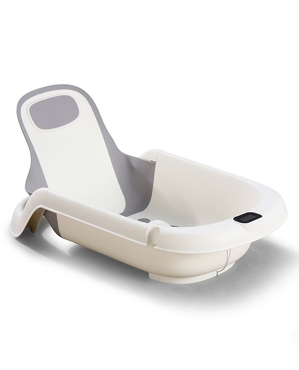 Babyhug ErgoSafe Anti-Slip Multi Utility Baby Bath Tub & Bath Rack - Grey| Adjustable Backrest Recline| Temperature Sensor| Anti-Choking Design| For 02 Years Babies| Drain Plug| Durable Material