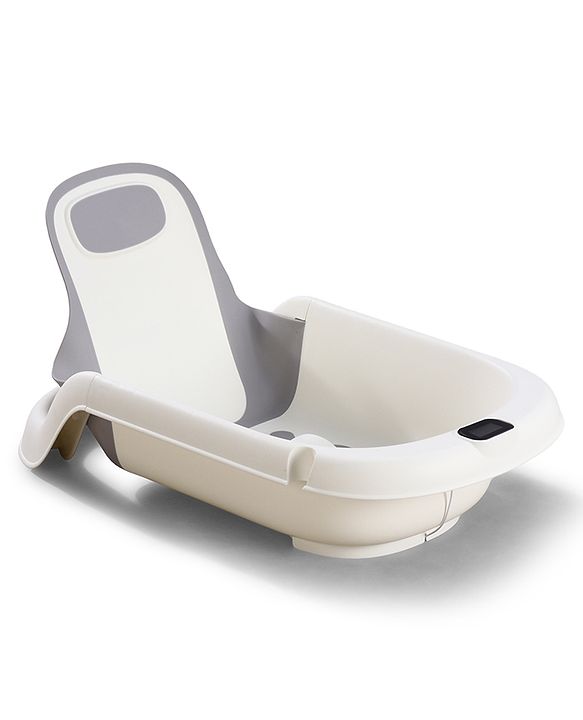 Babyhug ErgoSafe Anti-Slip Multi Utility Baby Bath Tub & Bath Rack - Grey| Adjustable Backrest Recline| Temperature Sensor| Anti-Choking Design| For 02 Years Babies| Drain Plug| Durable Material